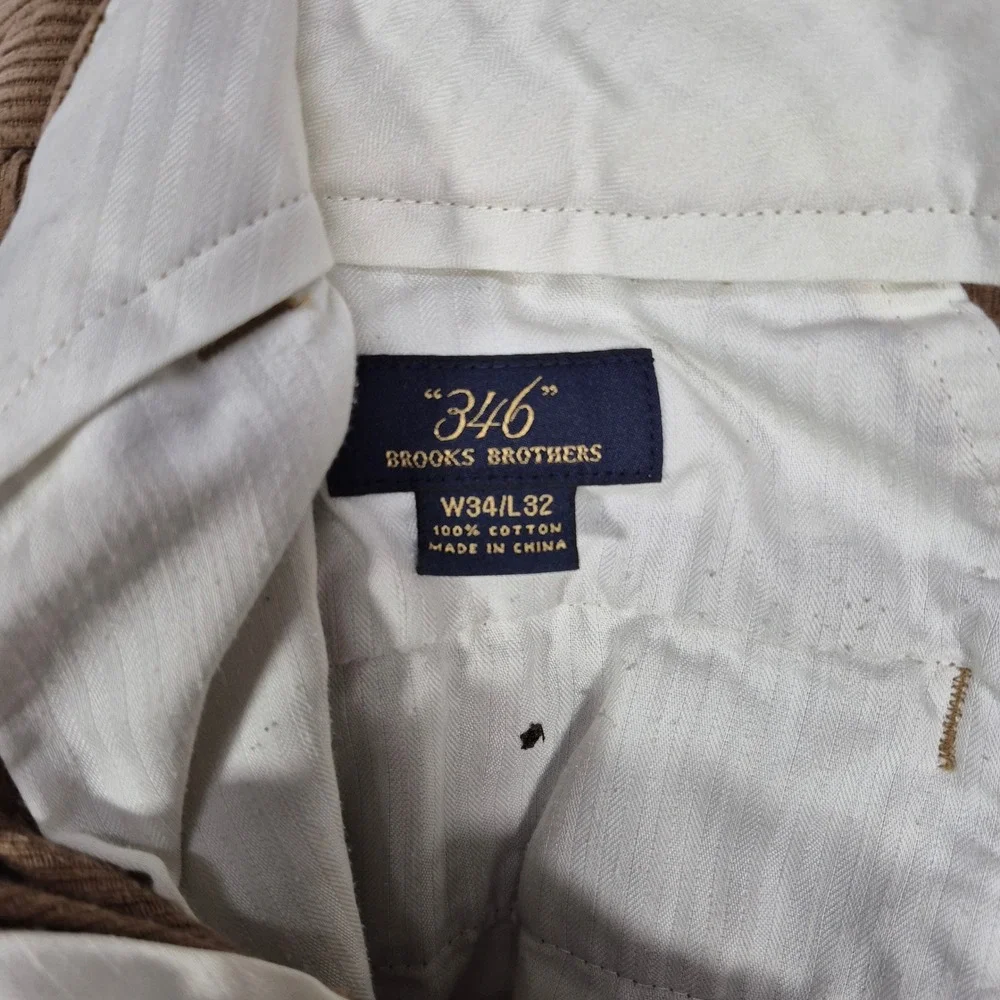 Brooks Brothers 346 Mens Corduroy Pants Tan Brown Cotton Chinos 34x32